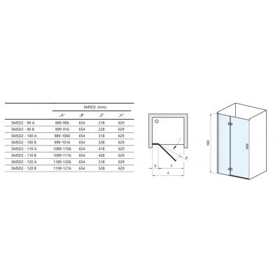 Ravak SmartLine SMSD2-110 B-L drzwi prysznicowe 110 cm uchylne lewe chrom/szkło przezroczyste 0SLDBA00Z1