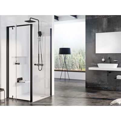 Ravak Pivot PPS-80 ścianka prysznicowa 80 cm stała czarny mat/szkło przezroczyste 90G40300Z1