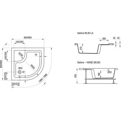 Ravak Sabina-80 LA brodzik 80x80 cm półokrągły głęboki z siedziskiem biały GPX11004