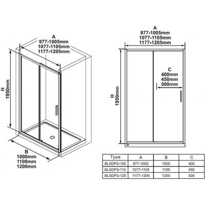 Ravak Blix Slim BLSDP2-100 drzwi prysznicowe 100 cm czarny mat/szkło przezroczyste X0PMA0300Z1