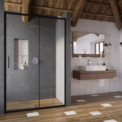 Ravak Blix Slim BLSDP2-120 drzwi prysznicowe 120 cm czarny mat/szkło przezroczyste X0PMG0300Z1