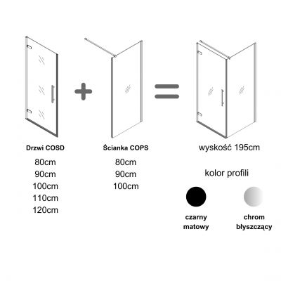 Ravak Cool! COSD1-100 drzwi prysznicowe 100 cm wnękowe czarny mat/szkło przezroczyste X0VVAC300Z1