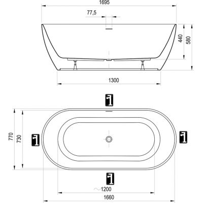 Ravak Freedom O Tec wanna wolnostojąca 170x77 cm owalna biały/Deepsea Blue CD21400000