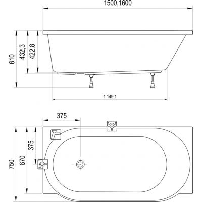 Ravak ARC wanna prostokątna 160x75 cm biała CE91000000