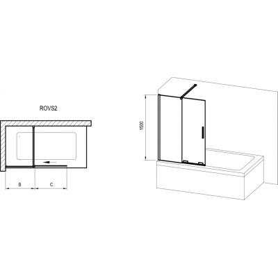 Ravak Roll ROVS2 parawan nawannowy 100 cm 2-częściowy chrom połysk/szkło przezroczyste X786A0C00Z1