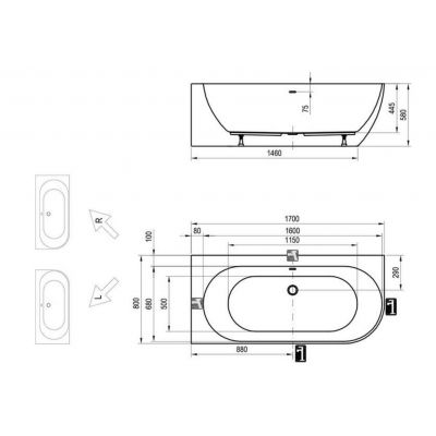 Ravak Inspiration wanna wolnostojąca Freedom Corner L 170x80 biały XC00100041