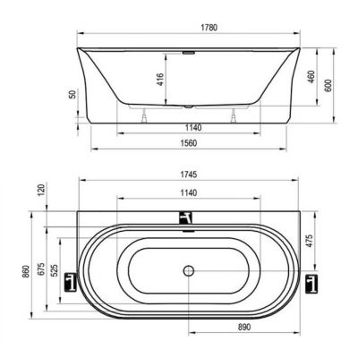 Ravak Ypsilon Wall wanna przyścienna 178x86 cm biała/deepsea blue XC00100070