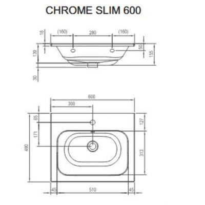 Ravak Chrome umywalka 60x49 cm prostokątna meblowa biała XJG01160001