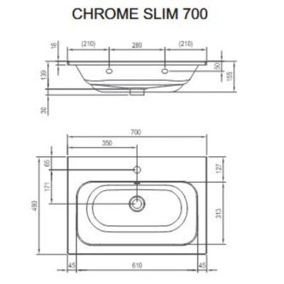 Ravak Chrome umywalka 70x49 cm prostokątna meblowa biała XJG01170001
