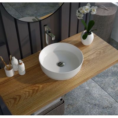 Ravak Zeta Slim umywalka 40x40 cm okrągła nablatowa biała XJX01140007