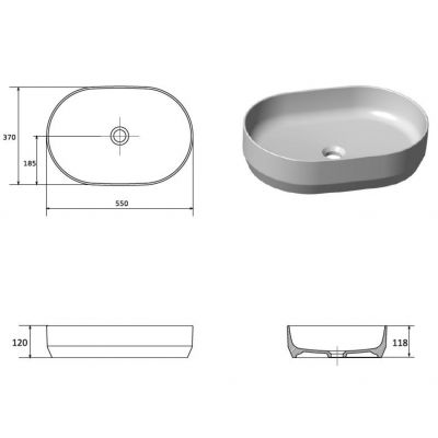 Ravak Zeta Slim umywalka 55x37 cm owalna nablatowa biała XJX01155007