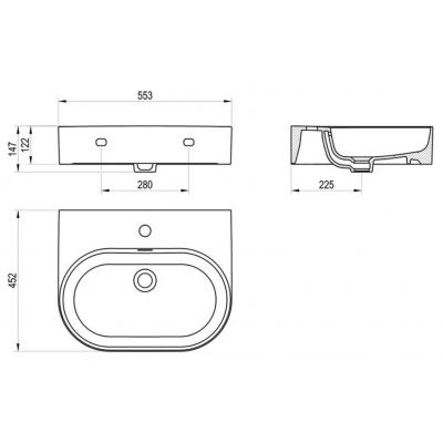 Ravak Ceramic umywalka 55,3x45,2 cm prostokątna ścienna biała XJX01155008