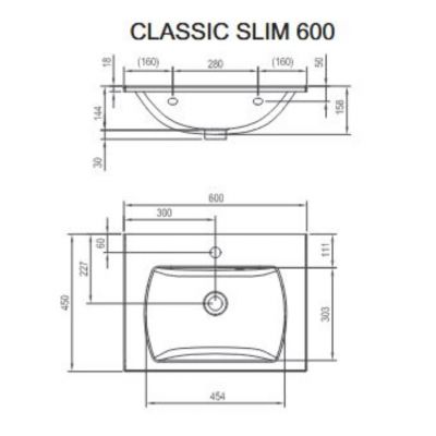 Ravak Classic II Slim umywalka 60x45 cm prostokątna ścienna-meblowa biała XJX01160004