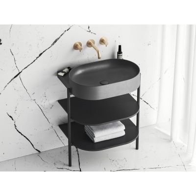 Ravak Yard umywalka 60,5x50 cm półokrągła ścienna antracyt XJX03060000