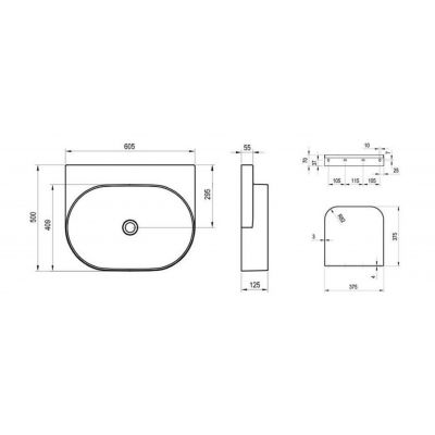 Ravak Yard umywalka 60,5x50 cm półokrągła ścienna antracyt XJX03060000