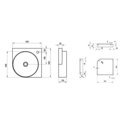 Ravak Yard umywalka 45x45 cm półokrągła ścienna antracyt XJX03245000