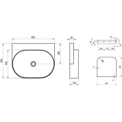 Ravak Yard umywalka 60,5x50 cm półokrągła czarna XJX0D060000