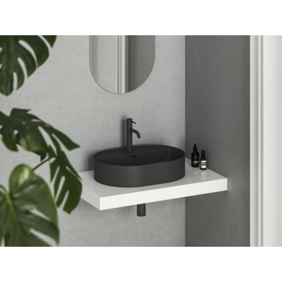 Ravak Ceramic O umywalka 55x40 cm owalna nablatowa z półką czarny mat XJX0D155002