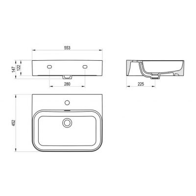 Ravak Ceramic R Slim Wall N umywalka 55,3x45,2 cm prostokątna ścienna czarny mat XJX0D155005