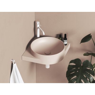 Ravak Yard umywalka 45x45 cm półokrągła narożna ścienna alabaster pink XJX0G245000
