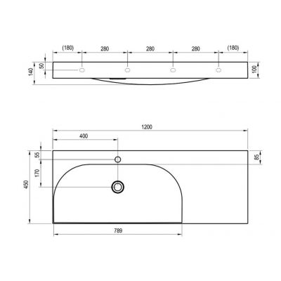 Ravak Lite umywalka 120x45 cm prostokątna meblowa biała XJXP1212000