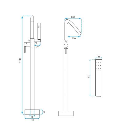 Rea Aras bateria wannowo-prysznicowa wolnostojąca czarna REA-B2717