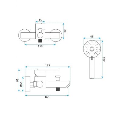 Rea Ontario bateria wannowo-prysznicowa ścienna czarna REA-B5512