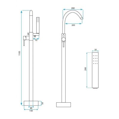 Rea Lungo bateria wannowo-prysznicowa wolnostojąca złota REA-B7499