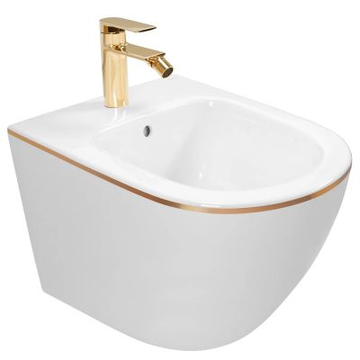 Rea Carlo Mini bidet wiszący biały/złoty REA-C6990