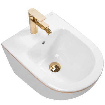 Rea Carlo Mini bidet wiszący biały/złoty REA-C6990