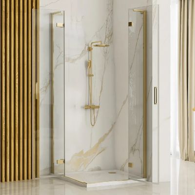 Rea Hugo Gold Brush kabina prysznicowa 80x80 cm kwadratowa złoto szczotkowane/szkło przezroczyste REA-K6608