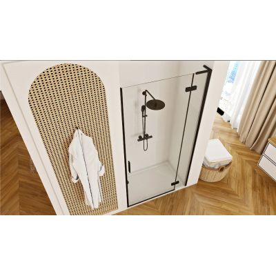 Rea Hugo Black drzwi prysznicowe 80 cm wnękowe czarny/szkło przezroczyste REA-K6603