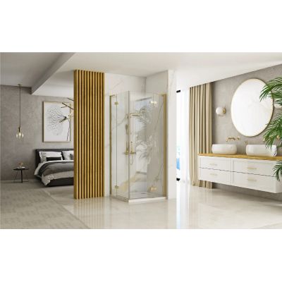 Rea Hugo Gold Brush kabina prysznicowa 80x80 cm kwadratowa złoto szczotkowane/szkło przezroczyste REA-K6608