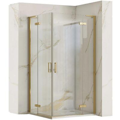 Rea Hugo Gold Brush kabina prysznicowa 90x90 cm kwadratowa złoto szczotkowane/szkło przezroczyste REA-K6609