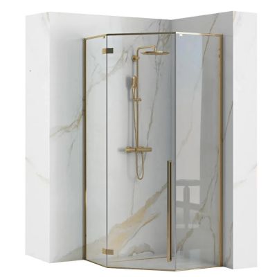 Rea Diamond Gold kabina prysznicowa 100x100 cm pięciokątna złoty/szkło przezroczyste REA-K6616