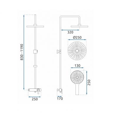 Rea Rebel zestaw prysznicowy ścienny z deszczownicą chrom REA-P2415
