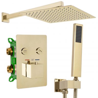Rea Fenix zestaw prysznicowy podtynkowy termostatyczny z deszczownicą złoty REA-P6324