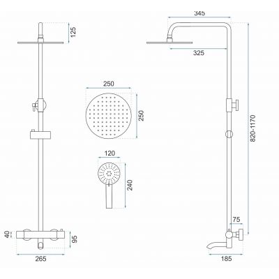 Rea Lungo zestaw wannowo-prysznicowy ścienny termostatyczny z deszczownicą chrom REA-P6607