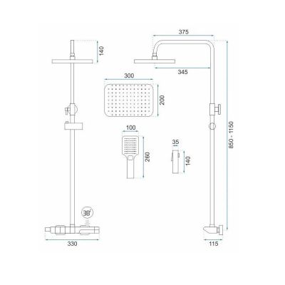Rea Rob zestaw prysznicowy ścienny z deszczownicą złoty REA-P6623