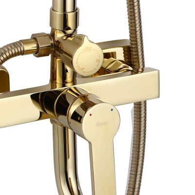 Rea Argus zestaw wannowo-prysznicowy ścienny z deszczownicą złoty REA-P7840