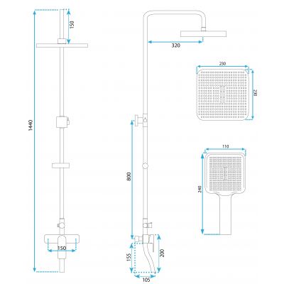 Rea Argus zestaw wannowo-prysznicowy ścienny z deszczownicą złoty REA-P7840