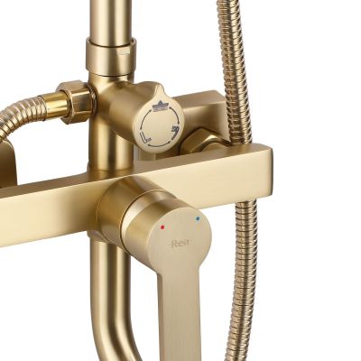 Rea Argus zestaw wannowo-prysznicowy ścienny z deszczownicą złoty REA-P7841