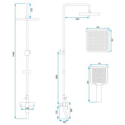 Rea Argus zestaw wannowo-prysznicowy ścienny z deszczownicą złoty REA-P7841