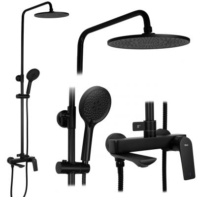 Rea Avalon zestaw wannowo-prysznicowy ścienny z deszczownicą czarny REA-P8811