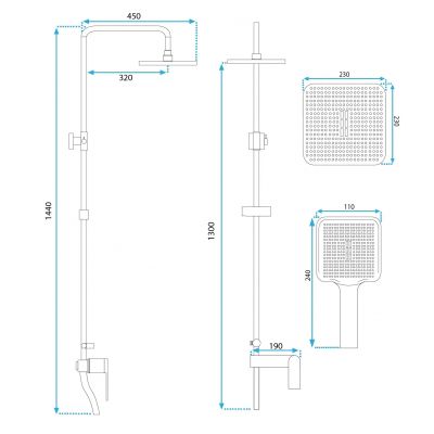 Rea Storm zestaw prysznicowy ścienny z deszczownicą czarny mat REA-P9532
