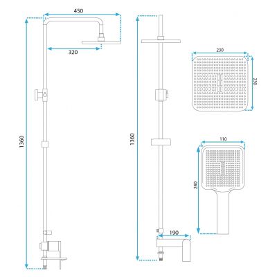 Rea Storm zestaw prysznicowy ścienny z deszczownicą tytan REA-P9534