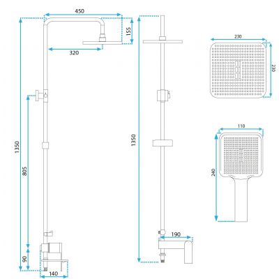 Rea Storm zestaw wannowo-prysznicowy ścienny z deszczownicą złoto szczotkowane REA-P9536