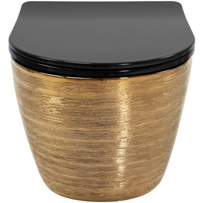 Rea Carlo Mini miska WC Rimless wisząca z deską wolnoopadającą złoty szczotkowany/czarny REA-C3300