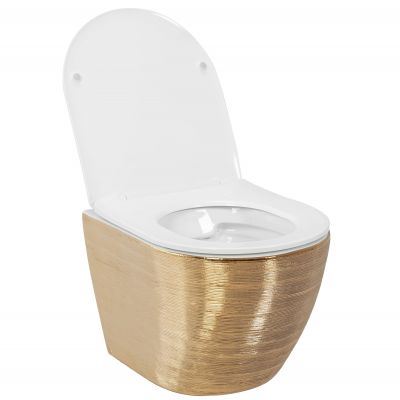 Rea Carlo zestaw miska z deską wisząca bez kołnierza złoty/biały REA-C6942