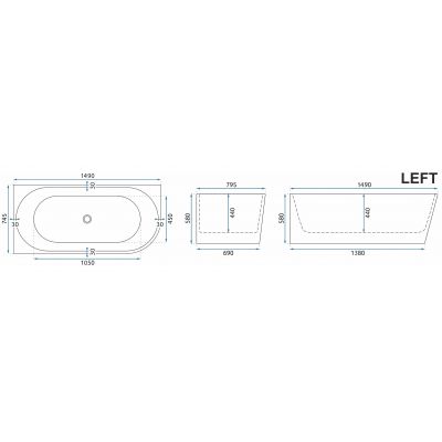 Rea Bellanto wanna narożna 149x74,5 cm lewa biała REA-W0250